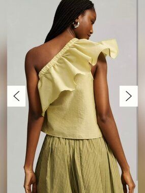 Anthropologie Lemon. One Shoulder Ruffle Blouse Size M.